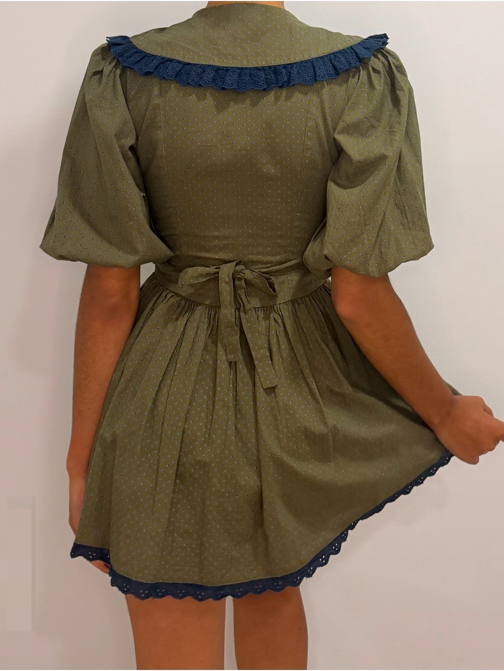 Free People Olive Mini Dress with Navy Trim - Picture 6 of 8